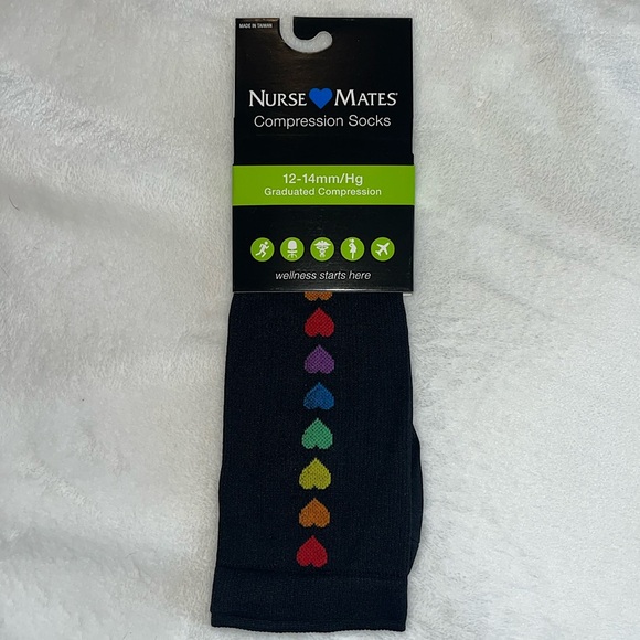 Nurse Mates Compression Socks Black with colorful heart design - Picture 1 of 3
